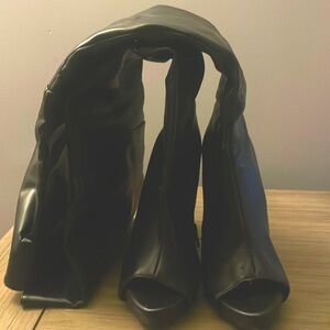 Women’s Black Thigh High Boots (Peeptoe)